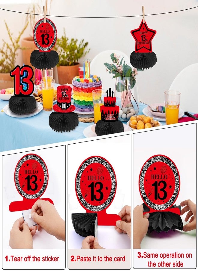 Coosilion 13th Birthday Decorations for Boys Girls Red Black, Official teenager decorations with Happy Birthday Banner Backdrop 13 Balloon Numbers Honeycomb Centerpieces 13 Years Old Party Supplies - Image 5